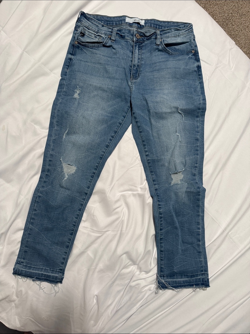 KanCan Distressed Cropped Jeans — Light Blue